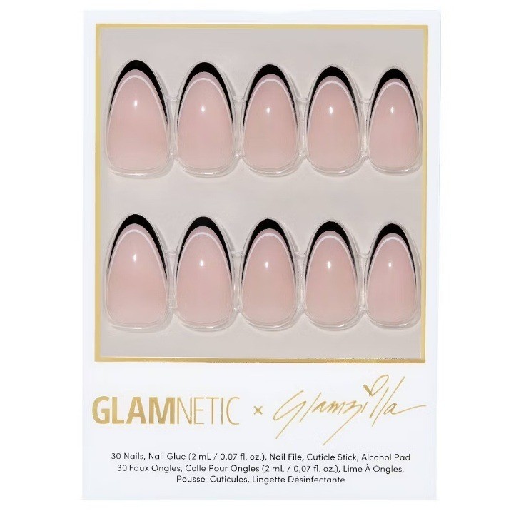 Glamnetic x Glamzilla Press On Nails Short Round Black French Tip 30ct New