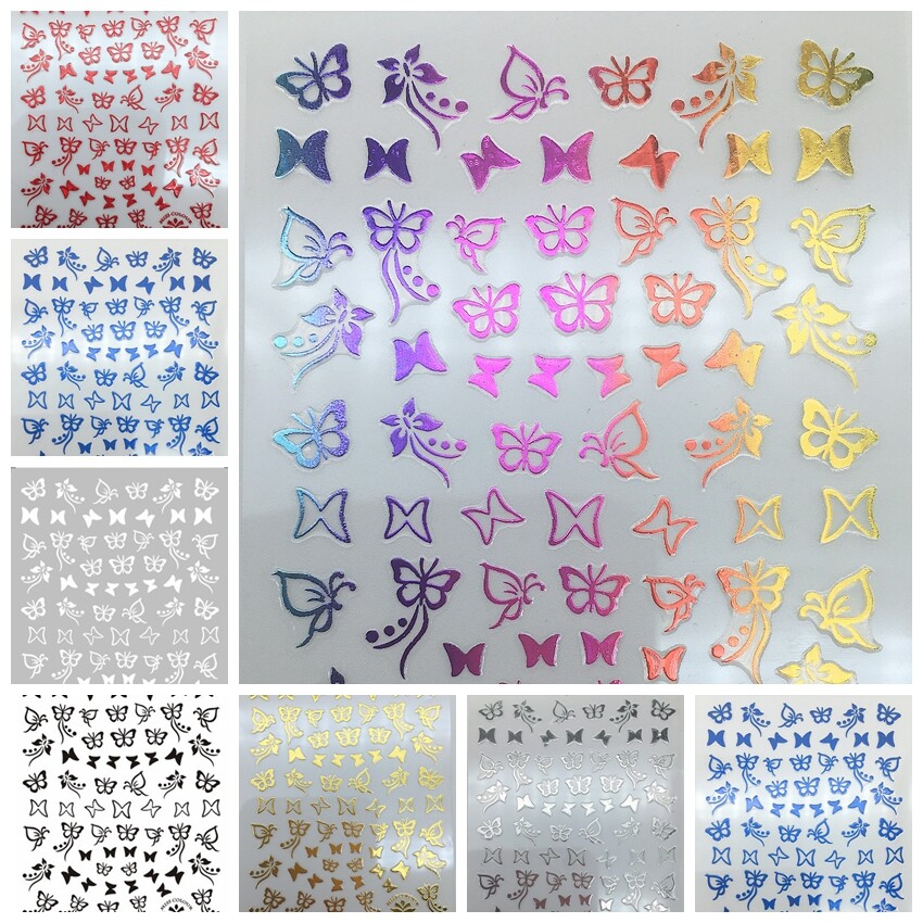 12 Colors Butterfly Nail Sticker Neon Laser Abstract Solid Hollow