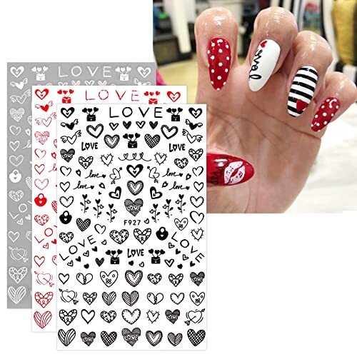 12 Sheets Valentines Day Nail Art Stickers Decals Self-Adhesive Pegatinas