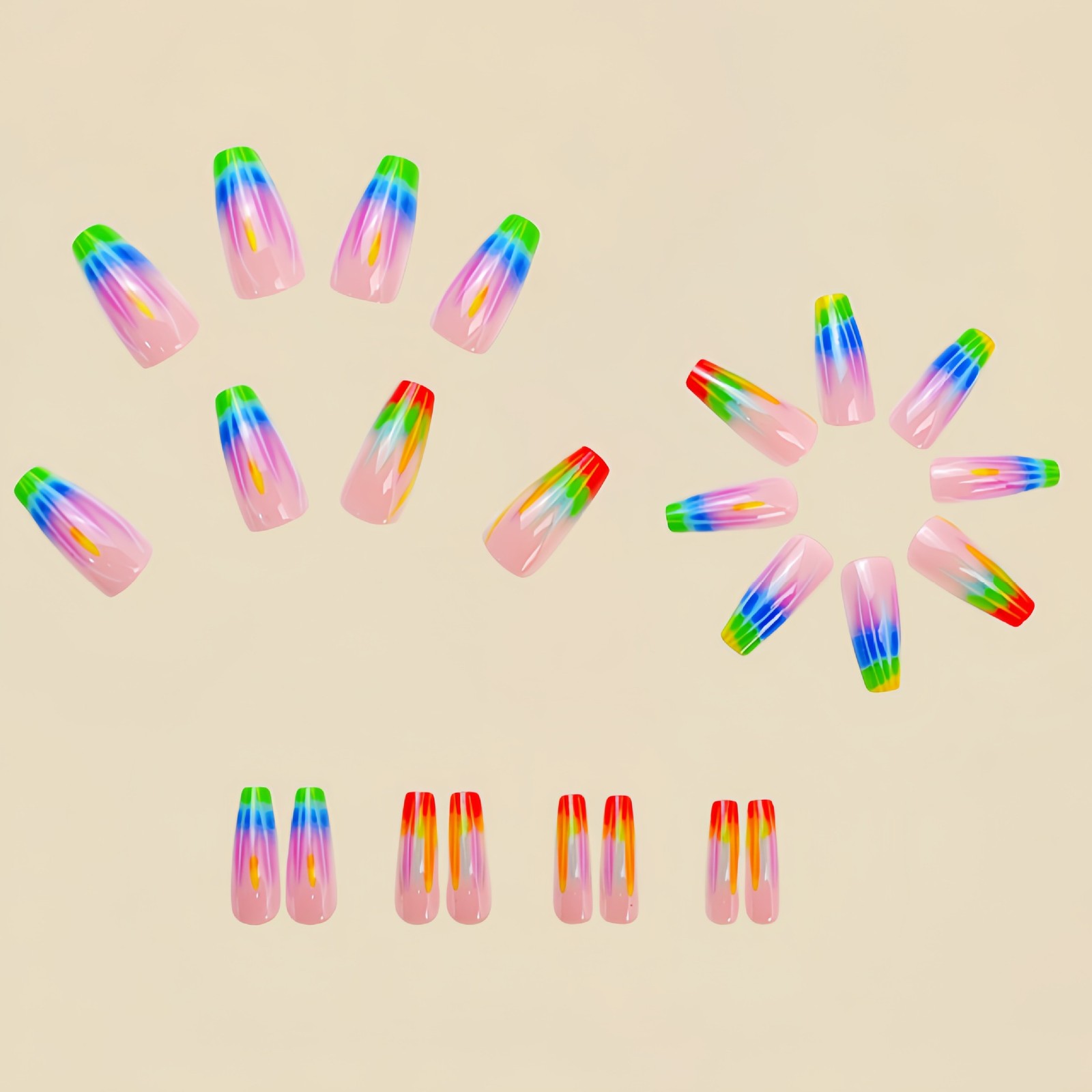 96PCS (4 Packs) Long Coffin Press on Nails Multi-Design Reusable False Nails