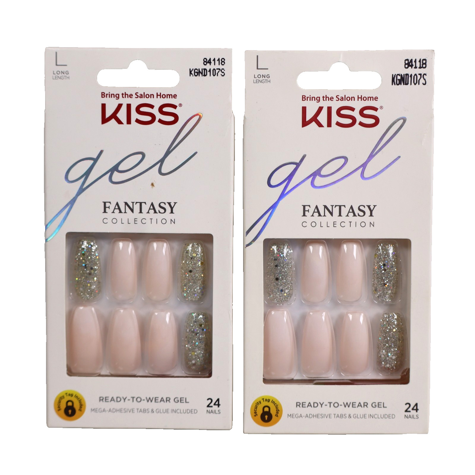 2 PACK KISS Gel Fantasy Collection Press-On Nails, KGND107S Long 24ct