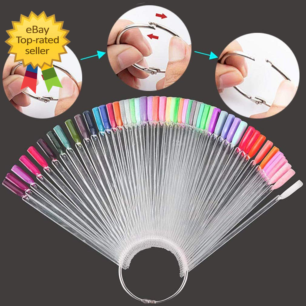 150 Pcs Clear Nail Swatch Sticks with Ring Fan Shape Nail Art Polish Display Tip