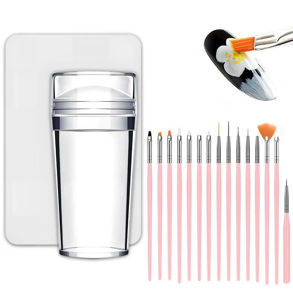 French Tip Tool Kit with Nail Art Stamper Brushes for DIY Manicure at Home Salon