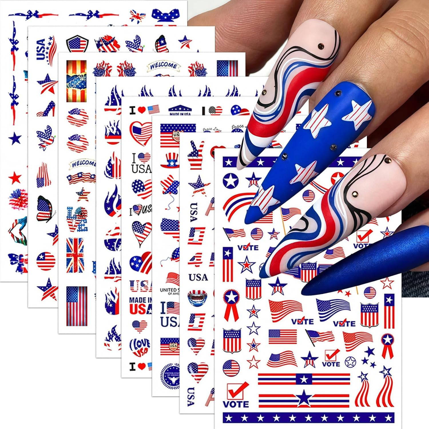 6 Sheets Independence Day Nail Stickers for Nail Art,4Th of July Nail Stickers P