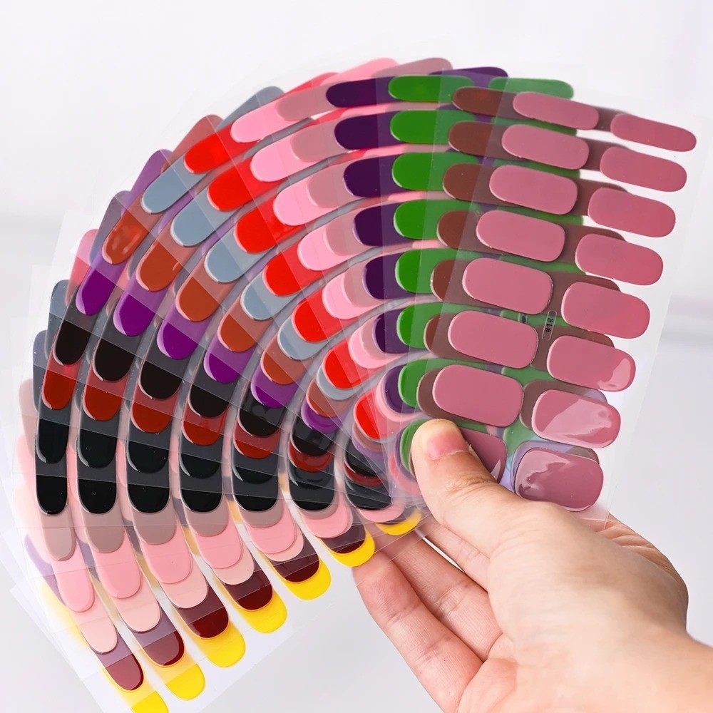 16 Tips Semi Cured Gel Nail Wraps French UV Gel Nail Stickers Long Lasting