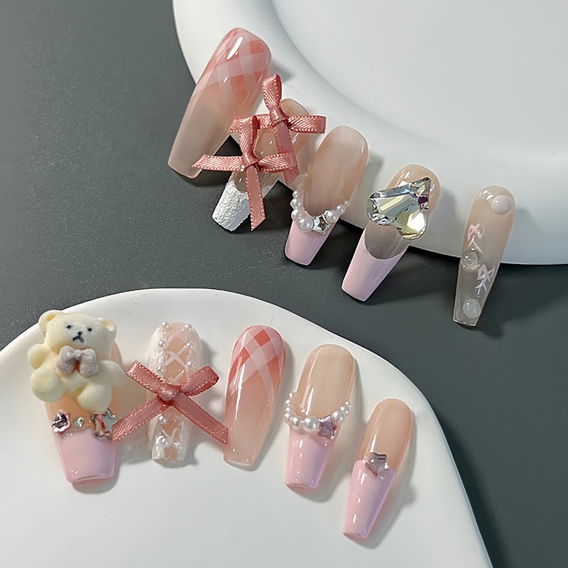 Crystal Nail Tips Stick on Nails with Nail Glue Reusable Nail Stickers Soft Gel