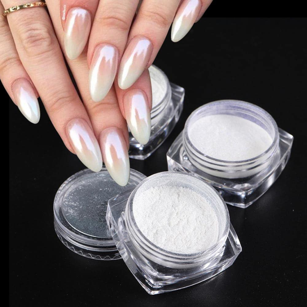2 Boxes of White Pearl Chrome Nail Powder – Aurora Magic for Dazzling Manicures