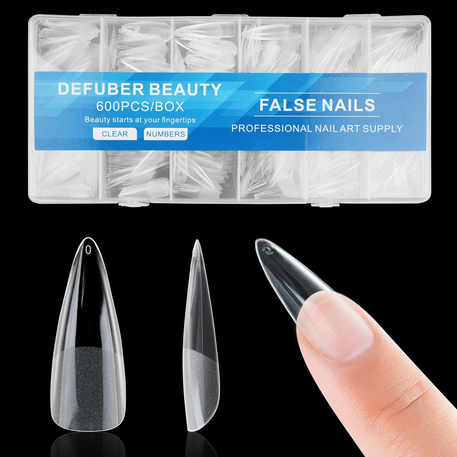 Half Matte Long Pointed Fake Nail Tips, Soft Gel Pre-Shaped Nail Tips, Full C…