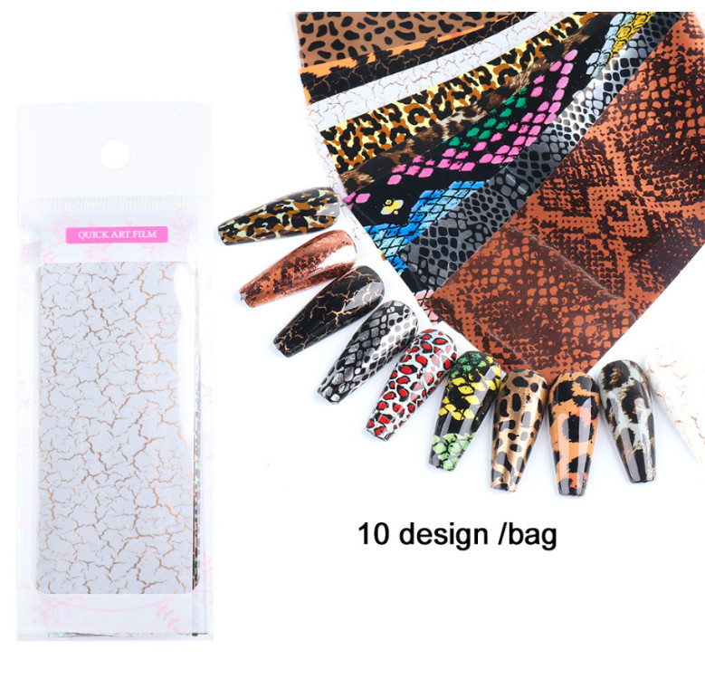 10Pcs Leopard Snake Skin Animal Print Cracked Nail Art Foil Transfer 2023 NS47