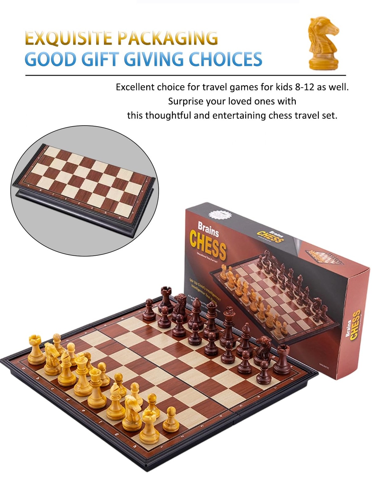 Chess Sets Magnetic Board Games – 11.8 11.8×11.8 inches, Black, White, Brown