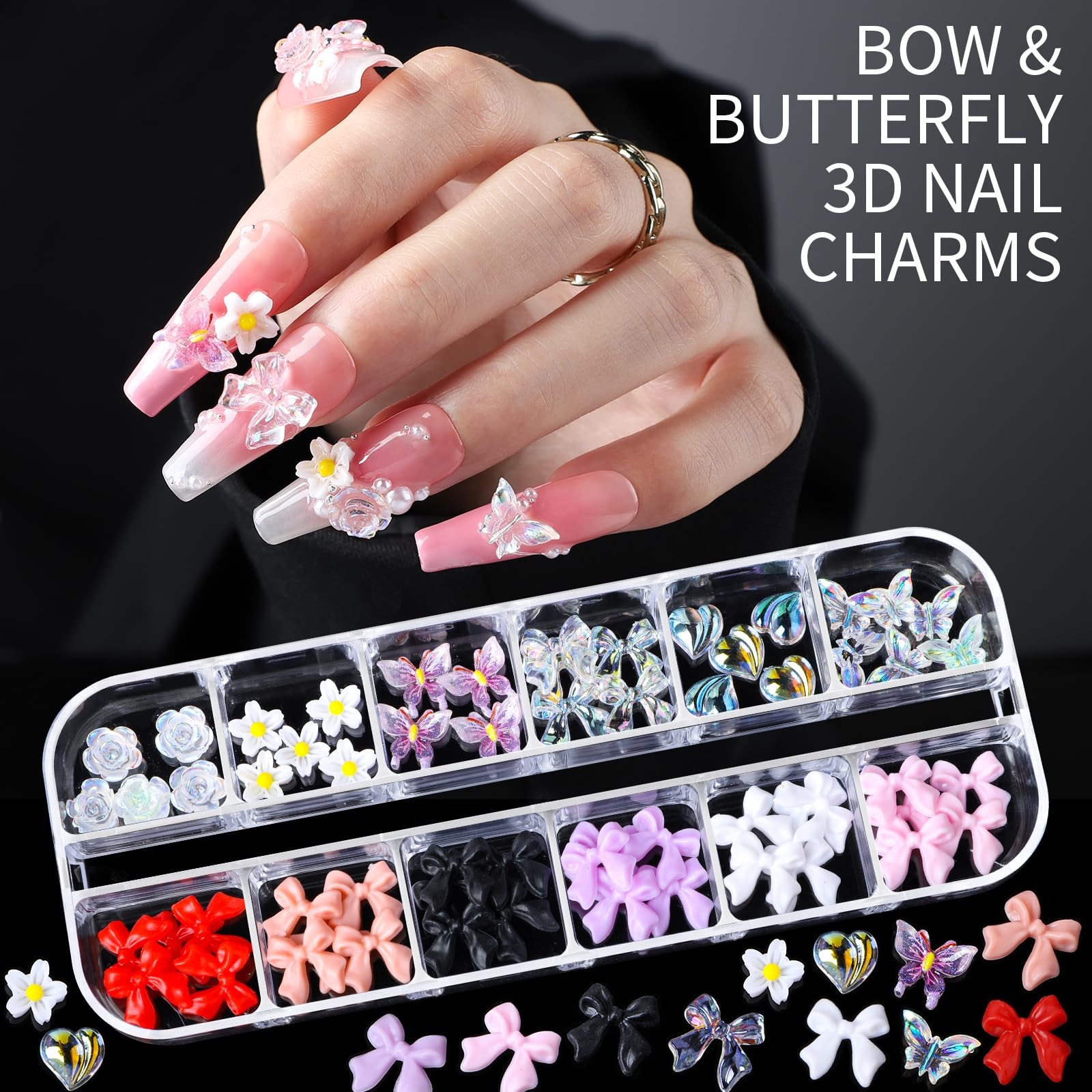 Nail Charms Nail Gems with 15 Sheets Gold Nail Stickers, 6 Boxes of Rhineston…
