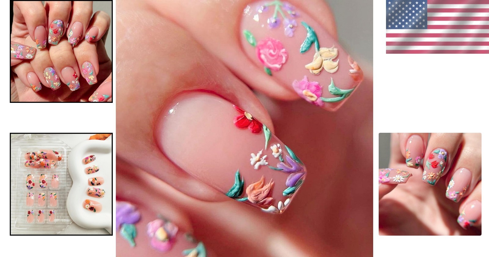 Acrylic Press On Nails Medium Colorful Floral Design Perfect for Any Occasion