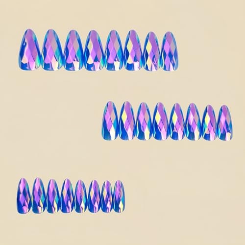 Almond Press on Nails Medium Length Fake Nails Purple Chrome Almond Style 08-1