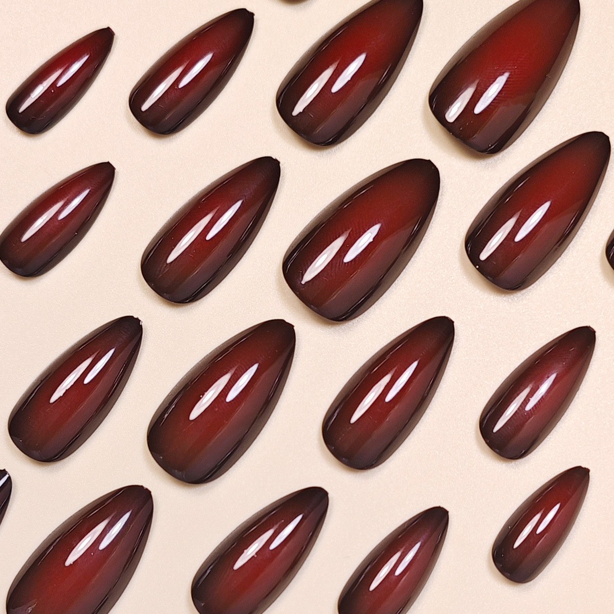 48pcs Press on Nails Burgundy Glossy Almond Fake Nails Elegant Daily Party Wear