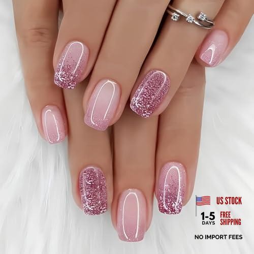 Medium Press on Nails Square Fake Nails Pink Gradient Acrylic Full Cover Style4