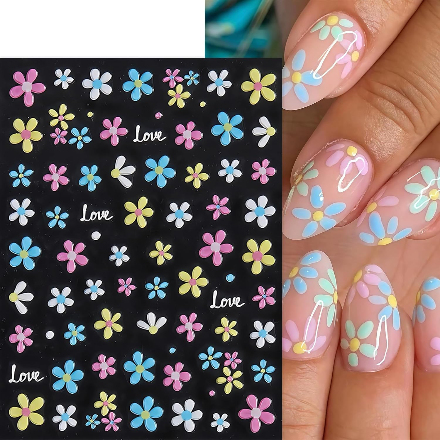 Flower Nail Art Stickers Decals 5D Flowers Nail Stickers Summer Daisy Sunflower