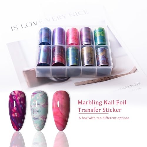 10 Rolls Marbling Nail Foil Transfer Sticker Kit Nail Foil Sheets Foil Nail