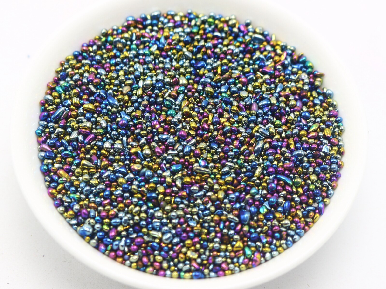 30 Gram Peacock Blue Glass Oval Microbeads Nail Art Tips + Storage Box