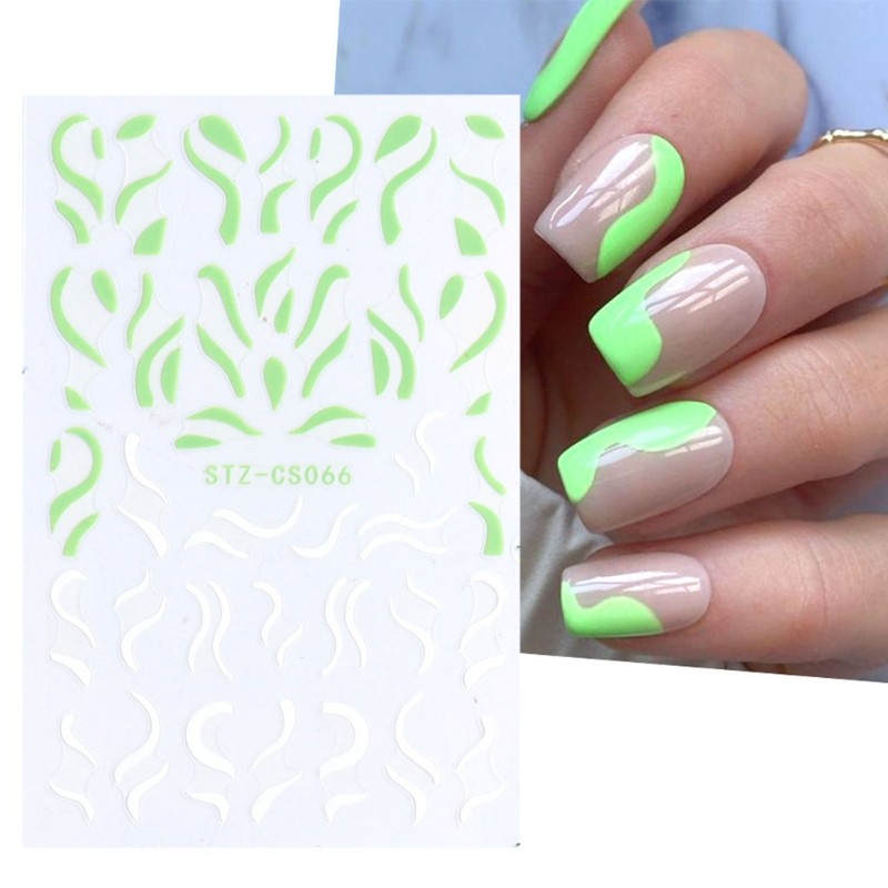 Nail Art Decals French Tip Wave Lines Stripe Graphic Blue Green White Black