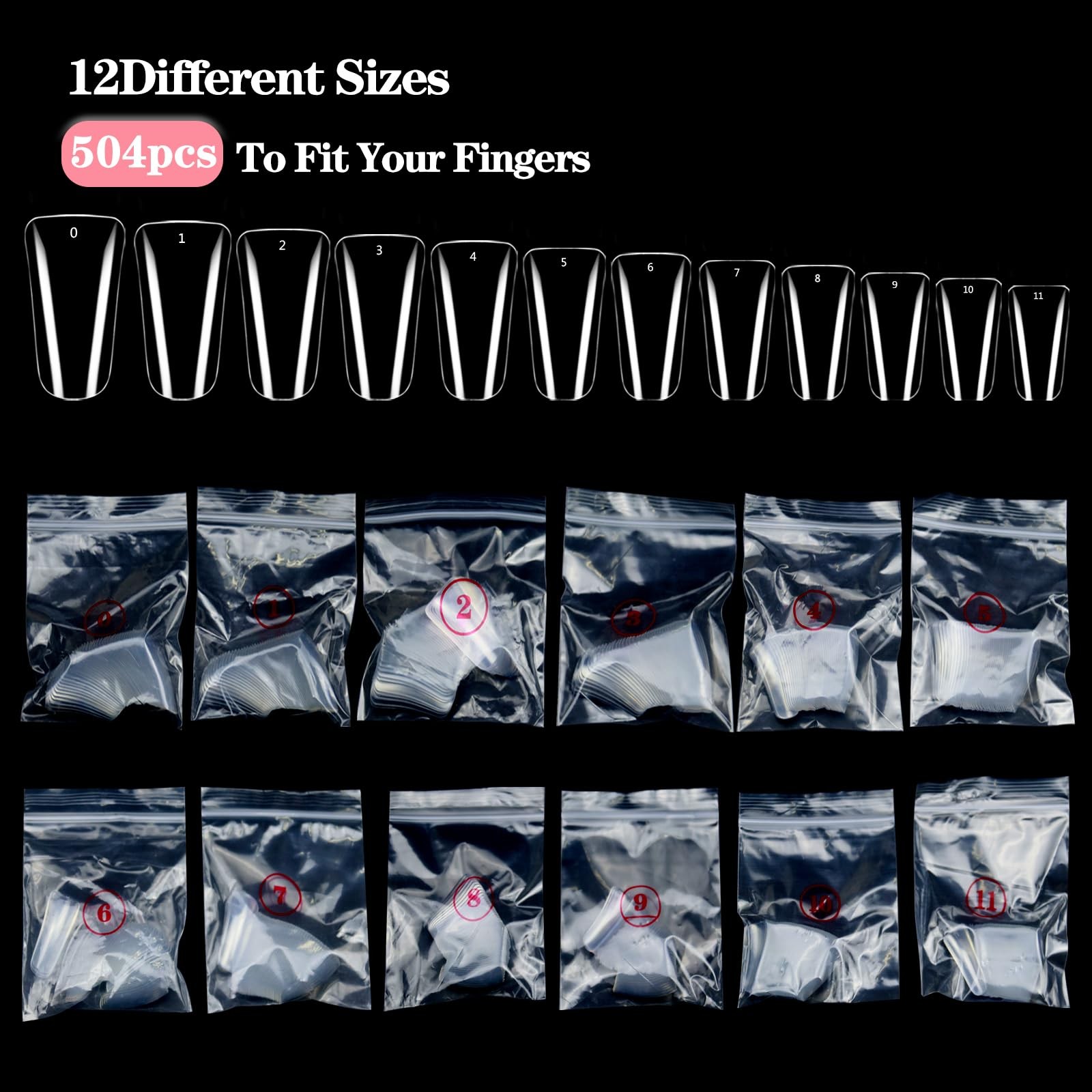 Namgznso Full Cover Duck Feet Nail Tips 504PCS 12 Sizes, clear