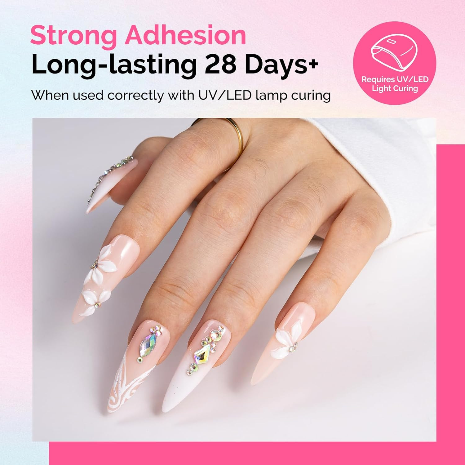 2Pcs Nail Rhinestone Glue, 3D Gel Nail Art Design Strong Adhesive Nail Gem Glue