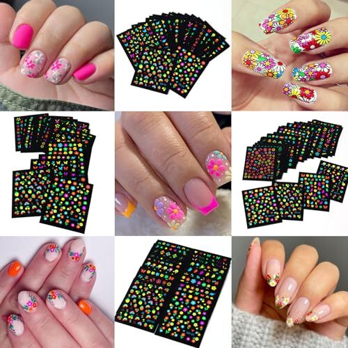 24Sheets Glow in Dark Flower Nail Art Sticker Decals 3D Fluorescence flower-7