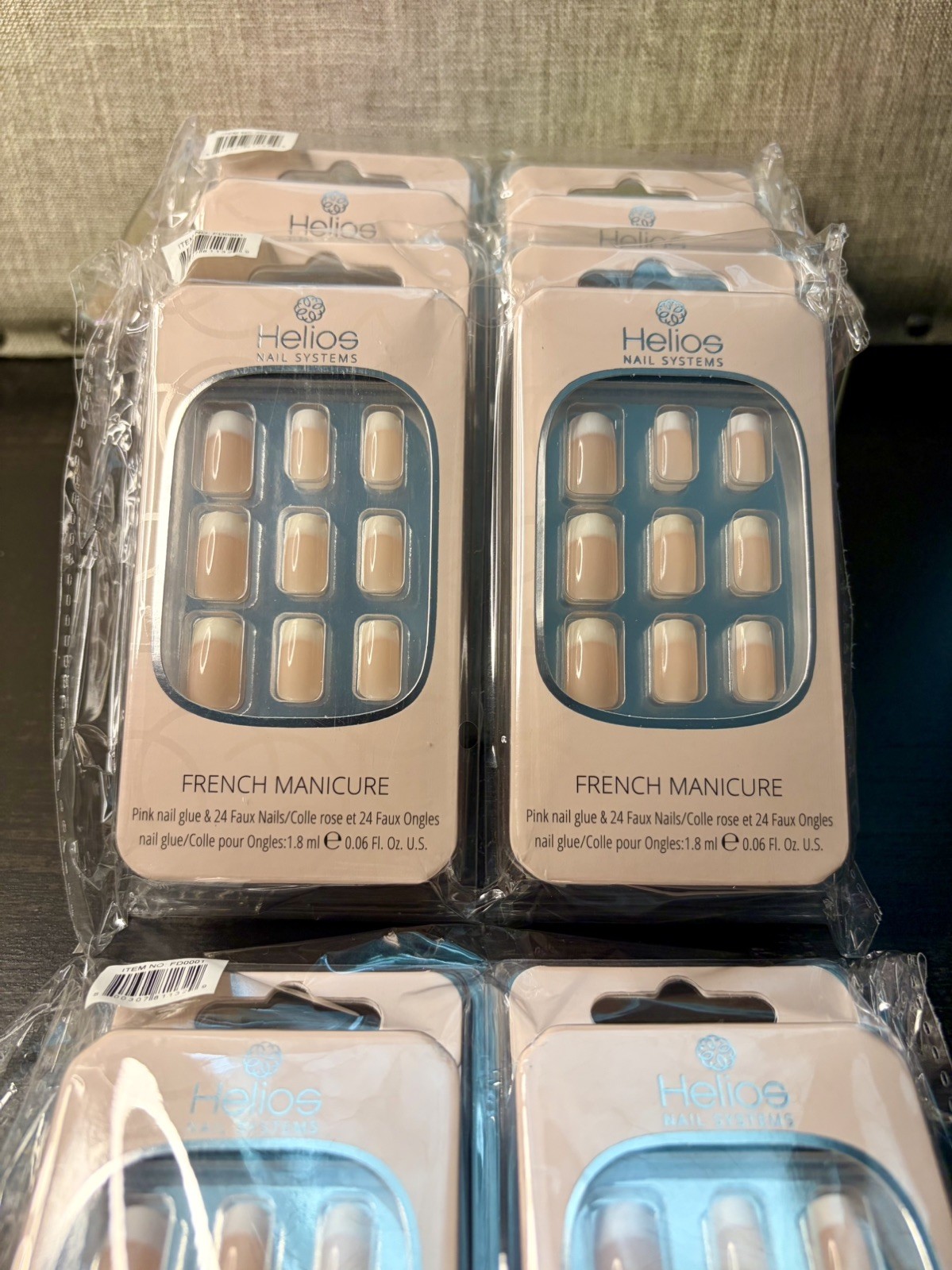 Helios French Manicure 24 Faux Press On Nails w/ Nail Glue Lot of 6