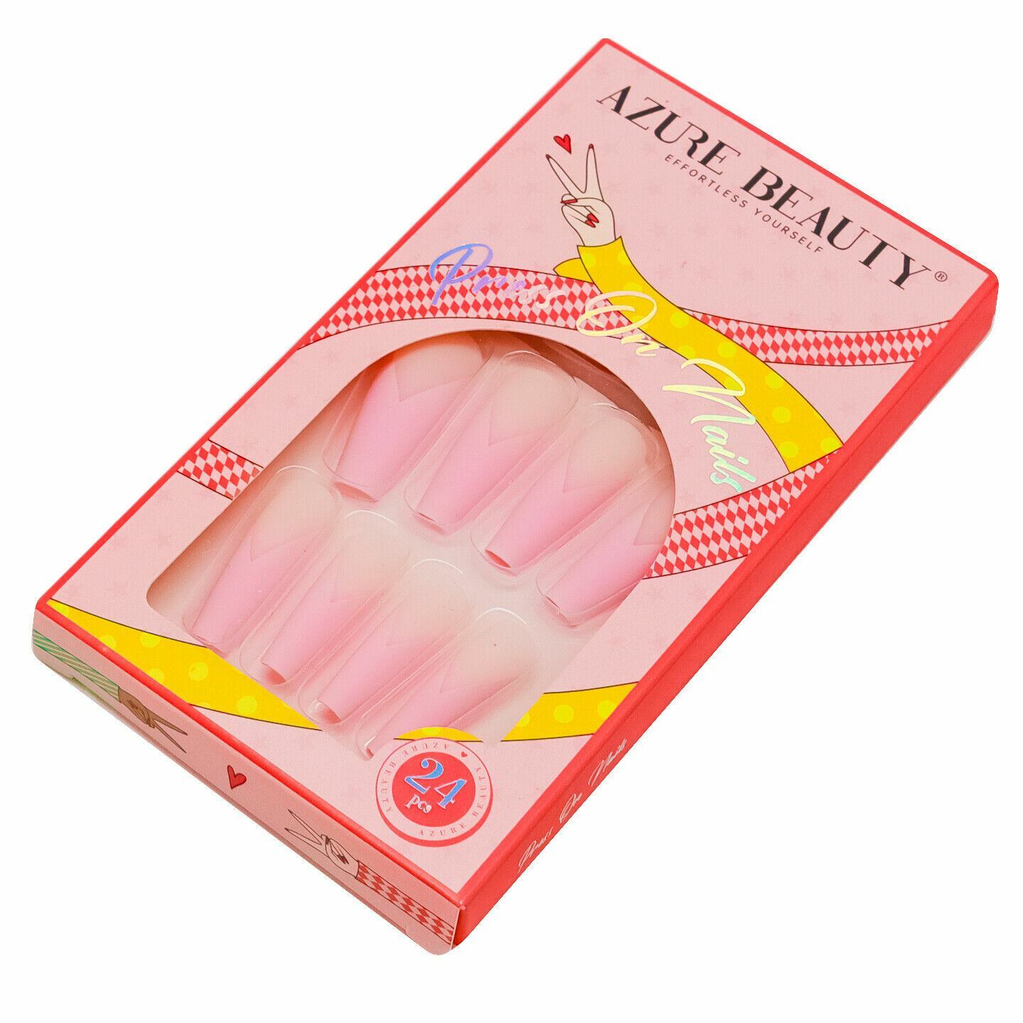Azure Beauty 24 Piece Adhesive ABS Plastic French Press on nails Super Low Pink