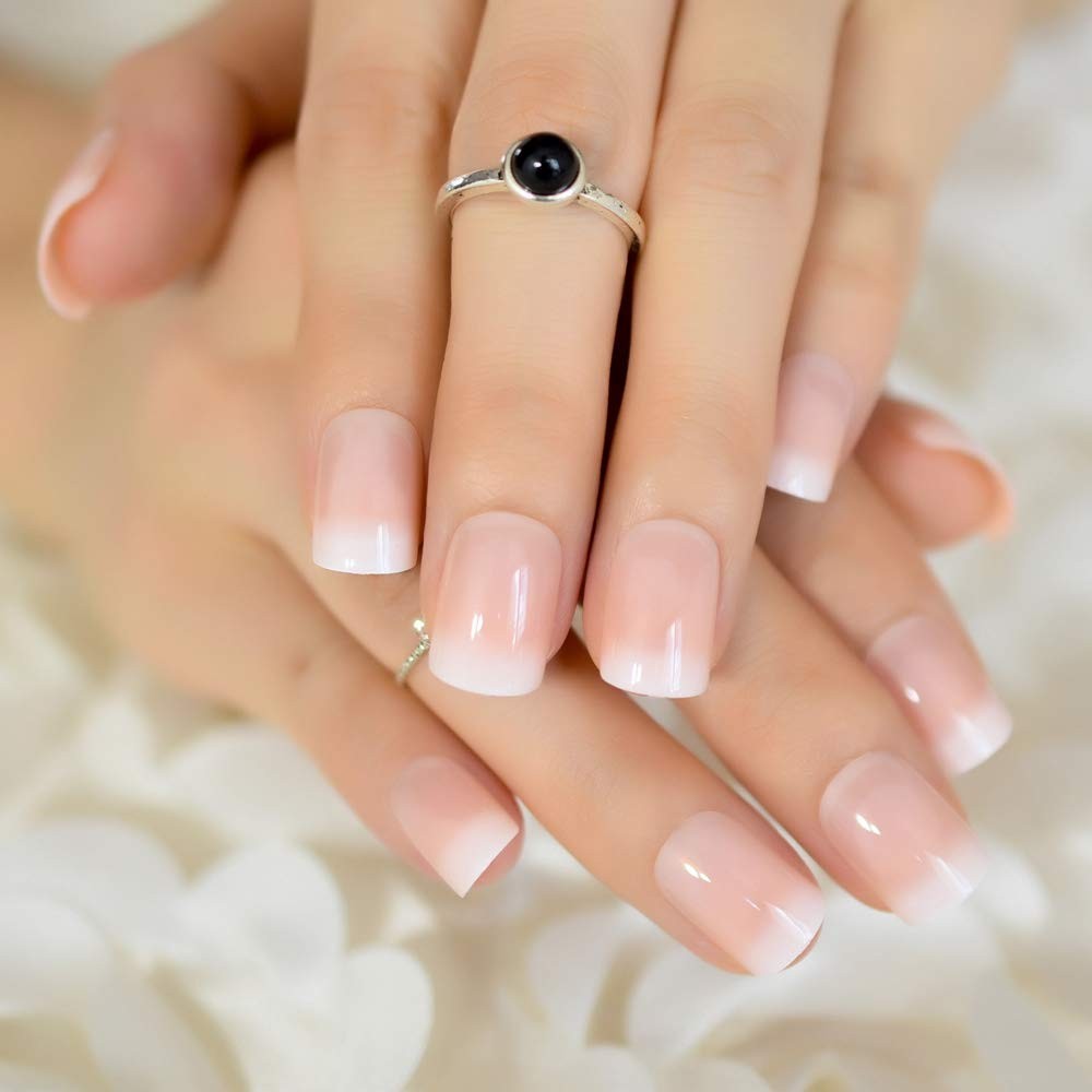 CoolNail Orange Pink Nude White French Fake Nails 1 Count (Pack of 1), Beige