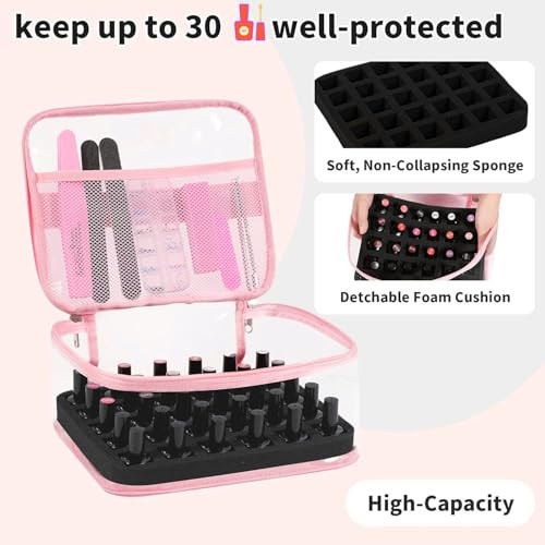 Clear Nail Polish Organizer Holds 30 Bottles PVC 1 Count (Pack of 1) 1.Pink
