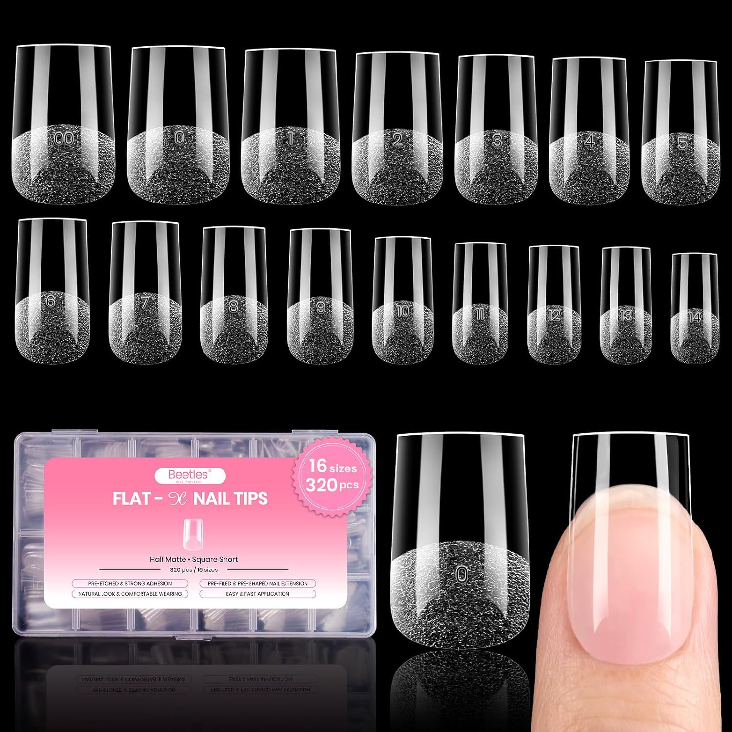 Gel Nail Tips Square Short, 320Pcs 16 Sizes(00-14), with Gel Nail Polish Kit wit
