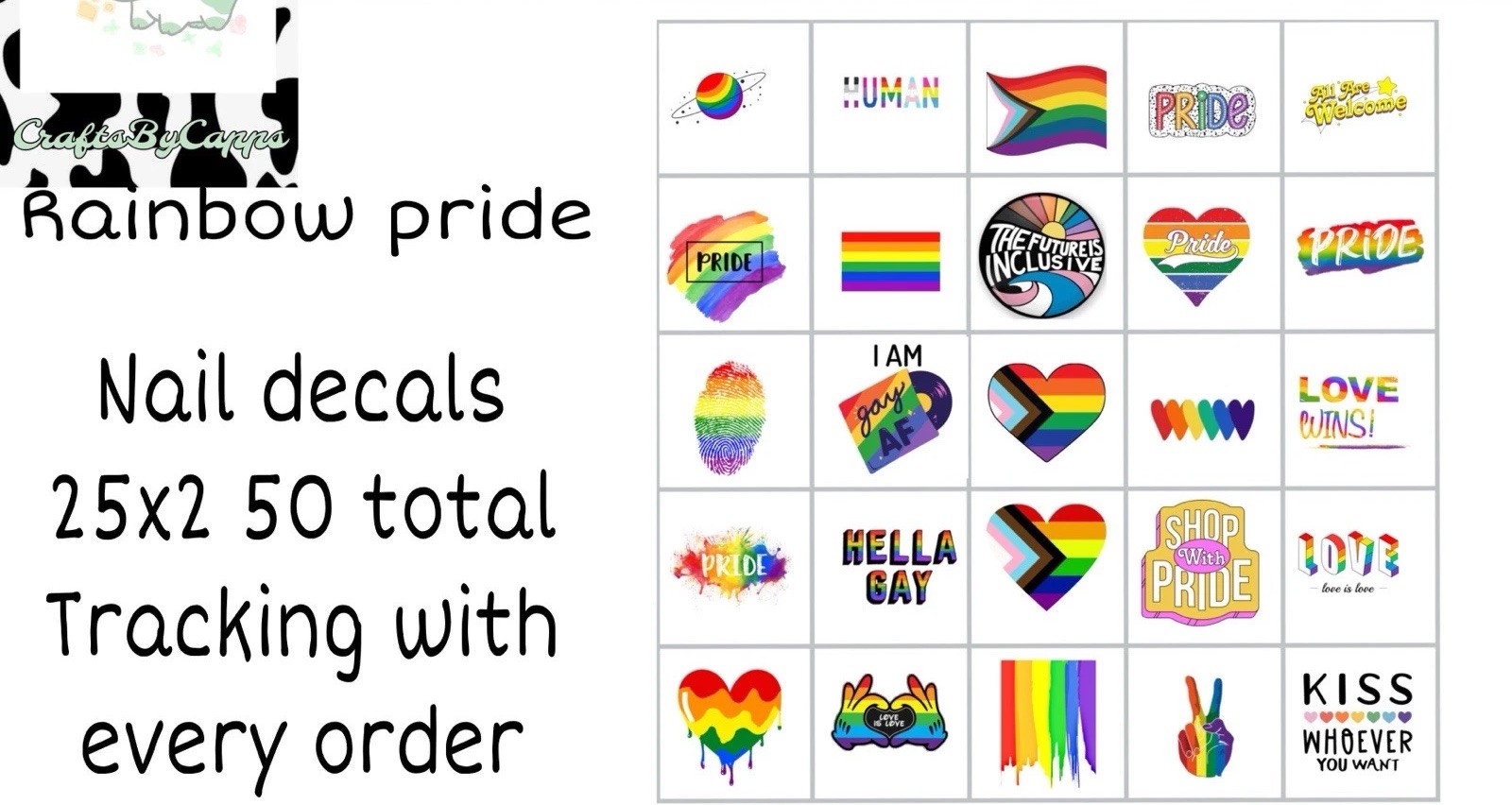 Rainbow Pride Waterslide Decals Finger Nail, Instructions (set of 50) KC