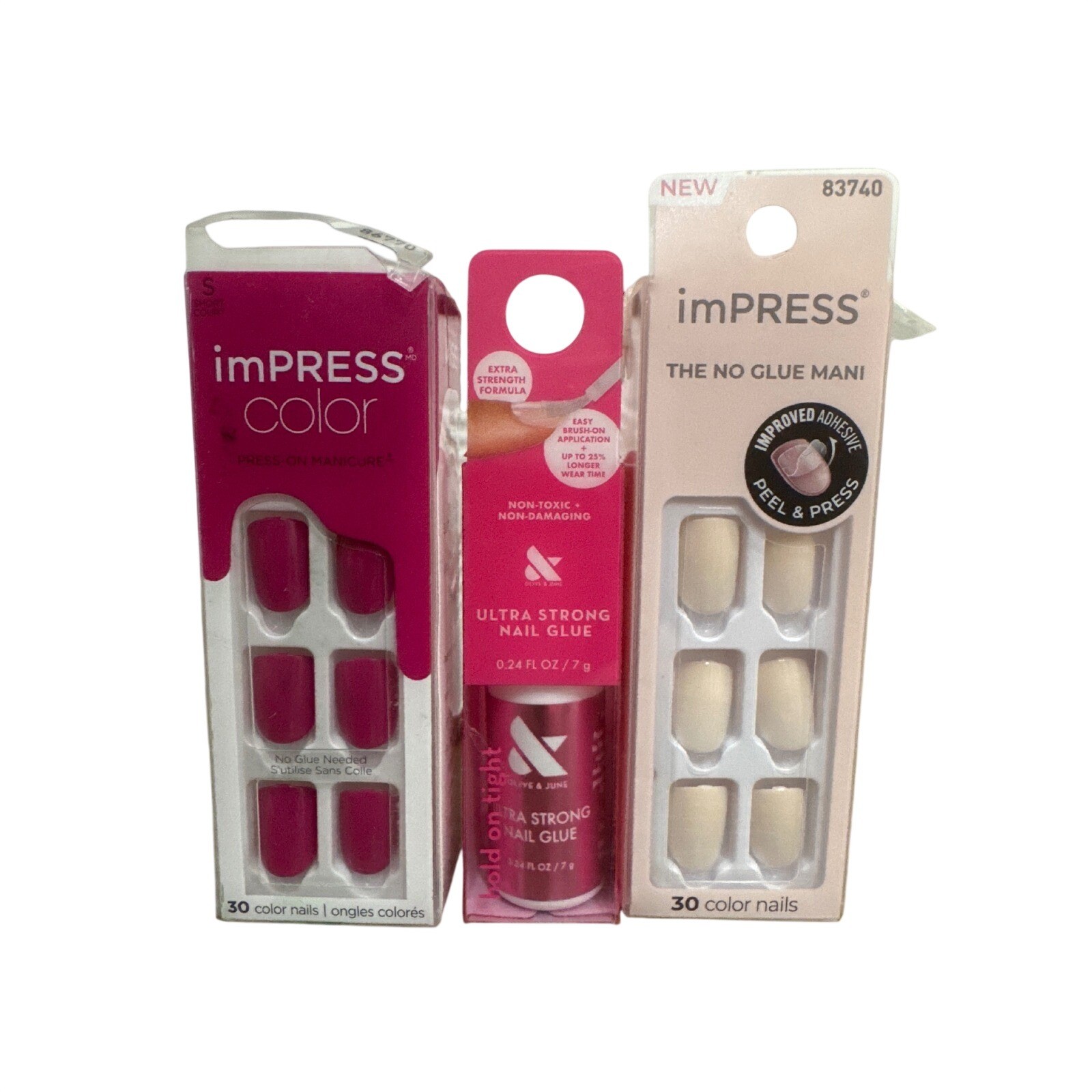 KISS imPRESS Press-On Nails Orchid Festival Point Pink & Olive June Nail Glue