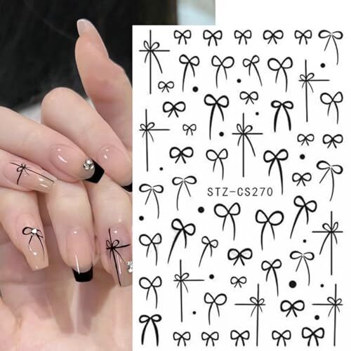 6PCS Bow Nail Art Stickers French Black Red 3D Self-Adhesive Nail Design 25