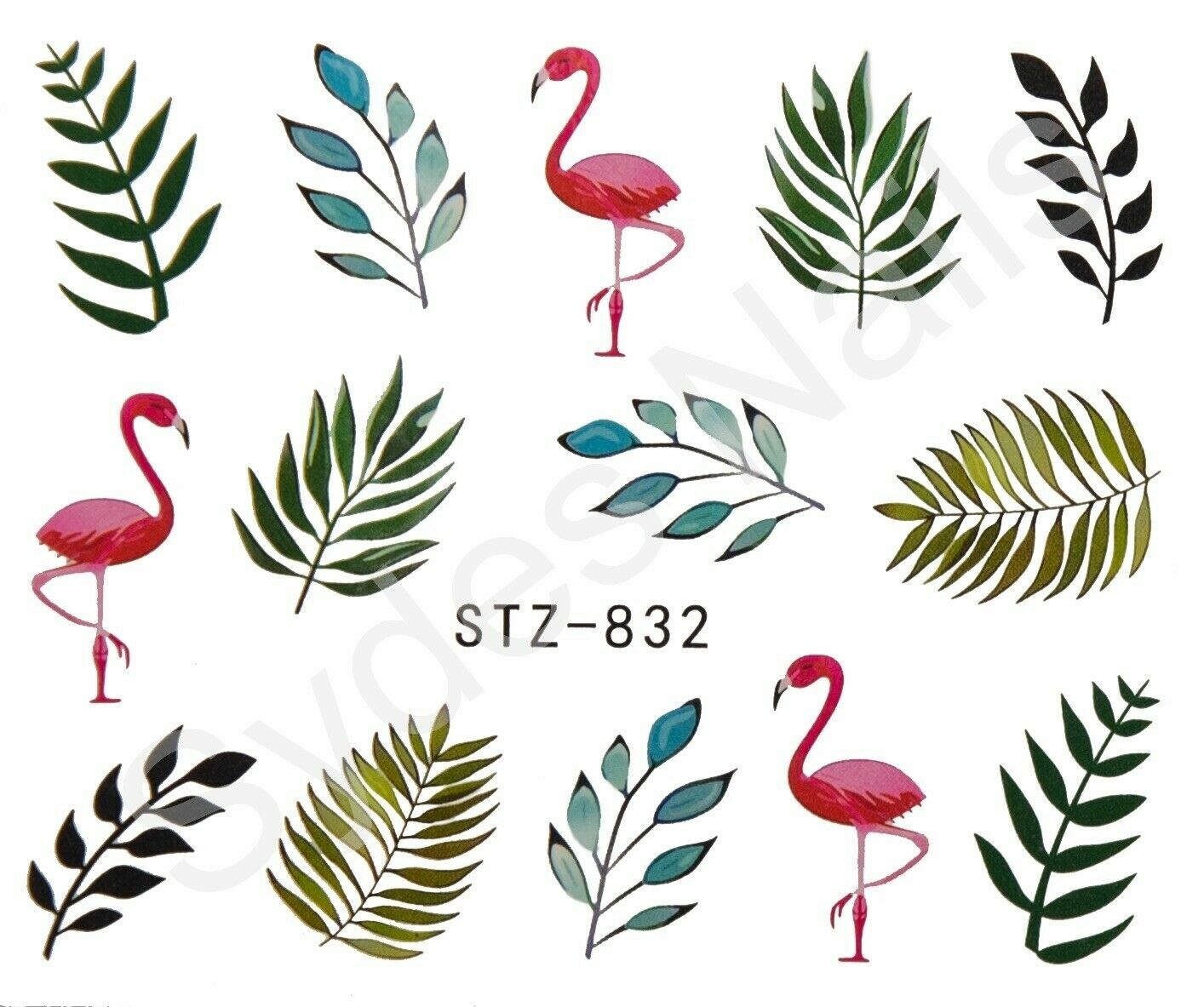 28 Pages Nail Art Water Transfer Sticker Flower Leaves Butterfly Flamingo Bird