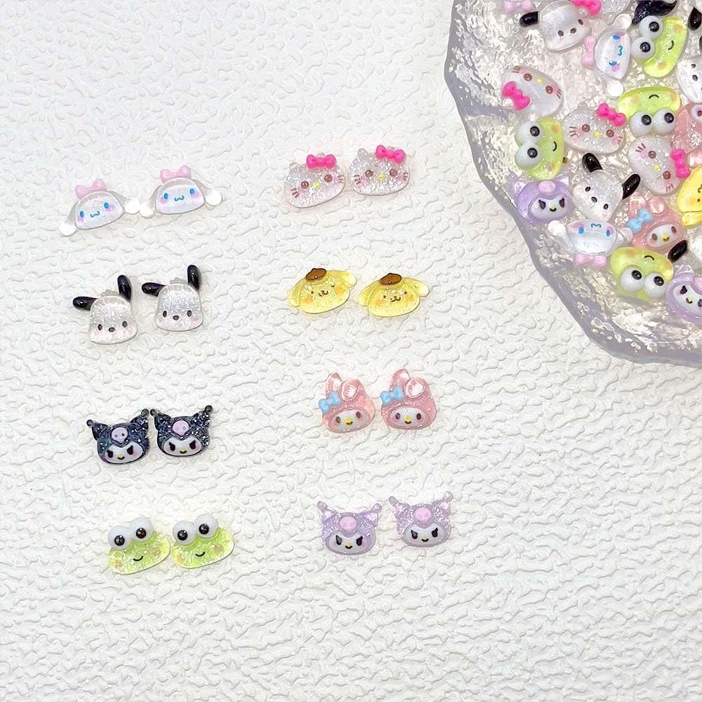 80Pcs Kawaii Nail Charms Set, 3D Cartoon Colorful Nails Accessories for DIY N…