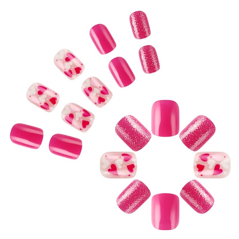 48 Pcs of Pink Heart-shaped Nails – Short Oval, Smooth and Removable Fake Nails