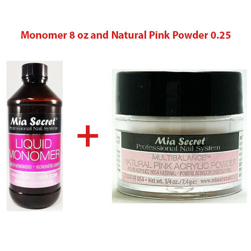 Mia Secret Liquid Monomer 8 oz with NATURAL PINK Acrylic Nail Powder 0.25 oz
