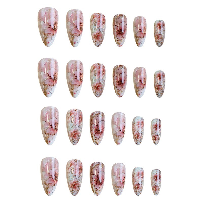 48 Pieces of Pink Transparent Gold-plated Cherry Blossom – Removable Nail Art