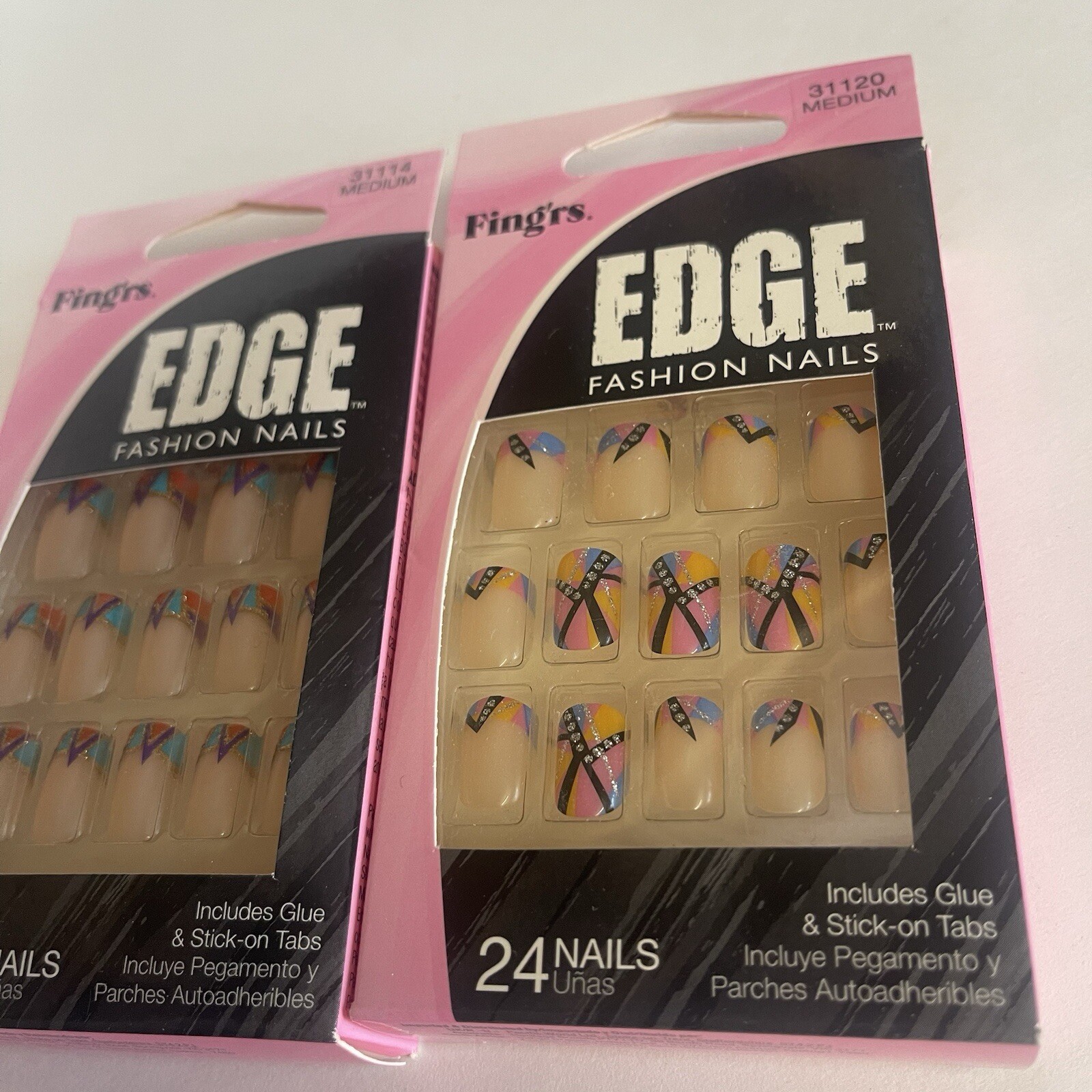 Set Of 2 Fing’rs Edge Fashion Nails Abstract Colored Tips Medium Nail Pinks