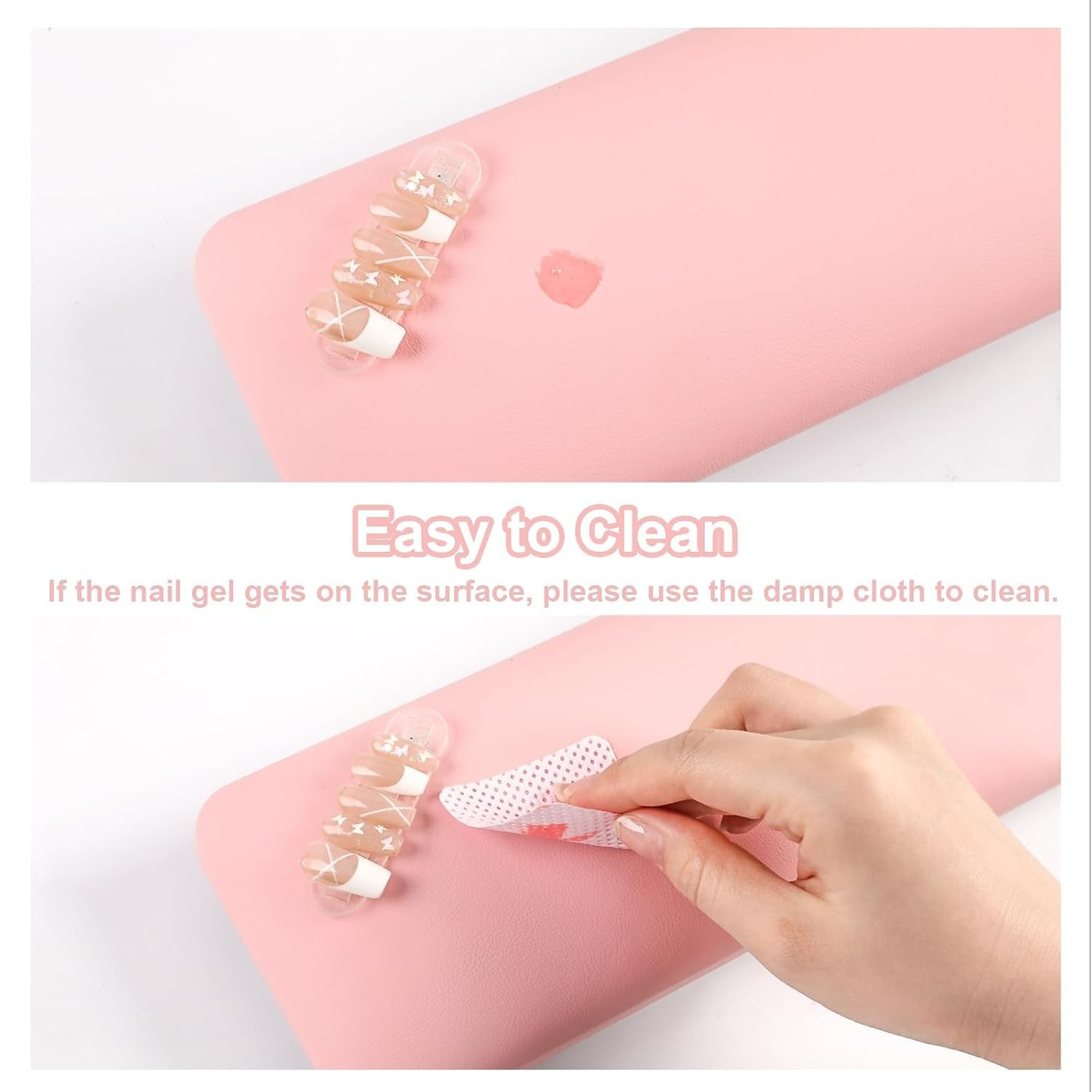 Pink Foldable Nail Arm Rest with Microfiber Cushion & Space-Saving Table Mat