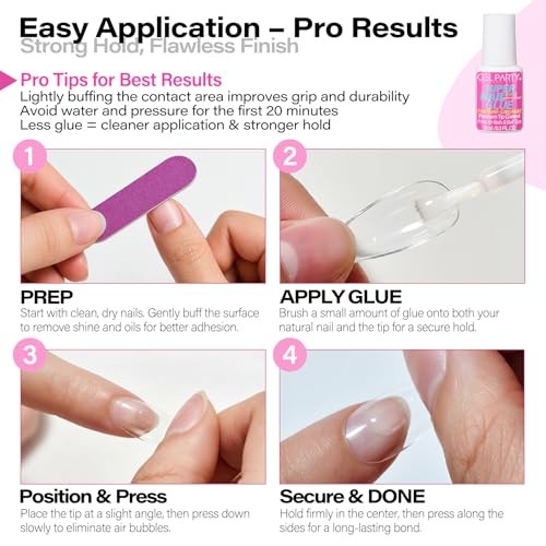 GELPARTY (8ml) Super Strong Brush On Nail Glue for Press On Nails & Tips –
