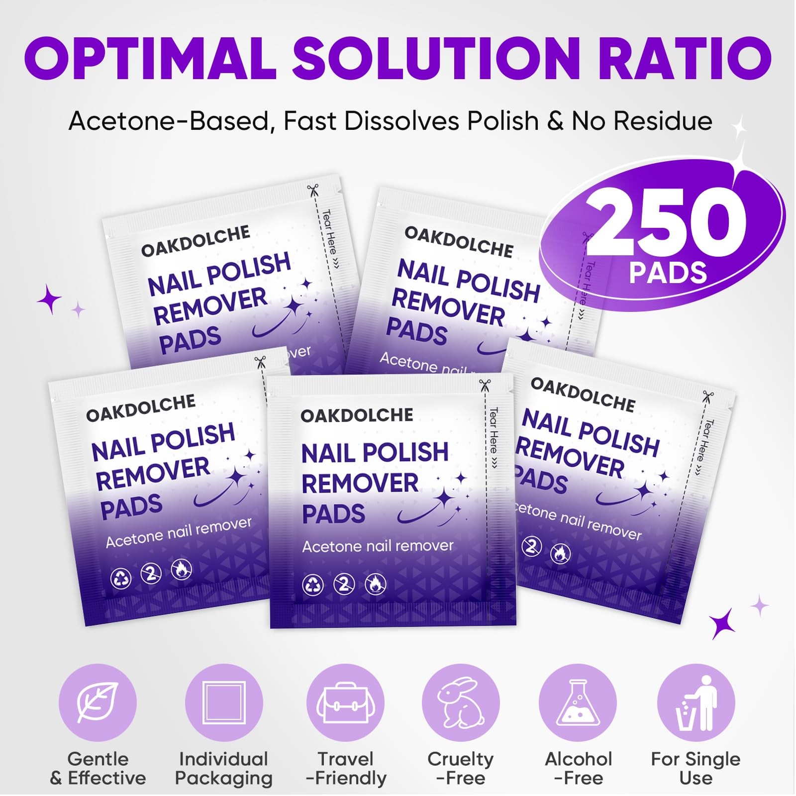 OAKDOLCHE 250 Pack Bulk Acetone Nail Polish Remover Pads, Individually…