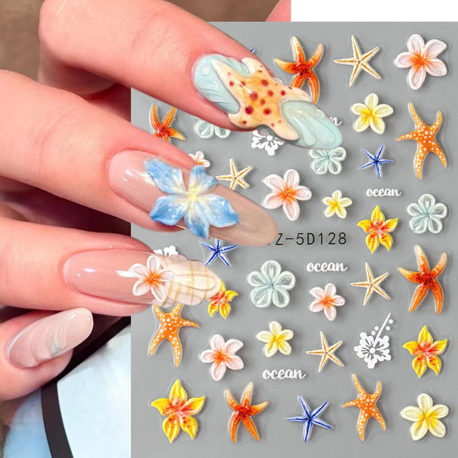 3PCS 5D Embossed Flowers Nail Stickers Colorful Floral Petals Designs Nail Art S