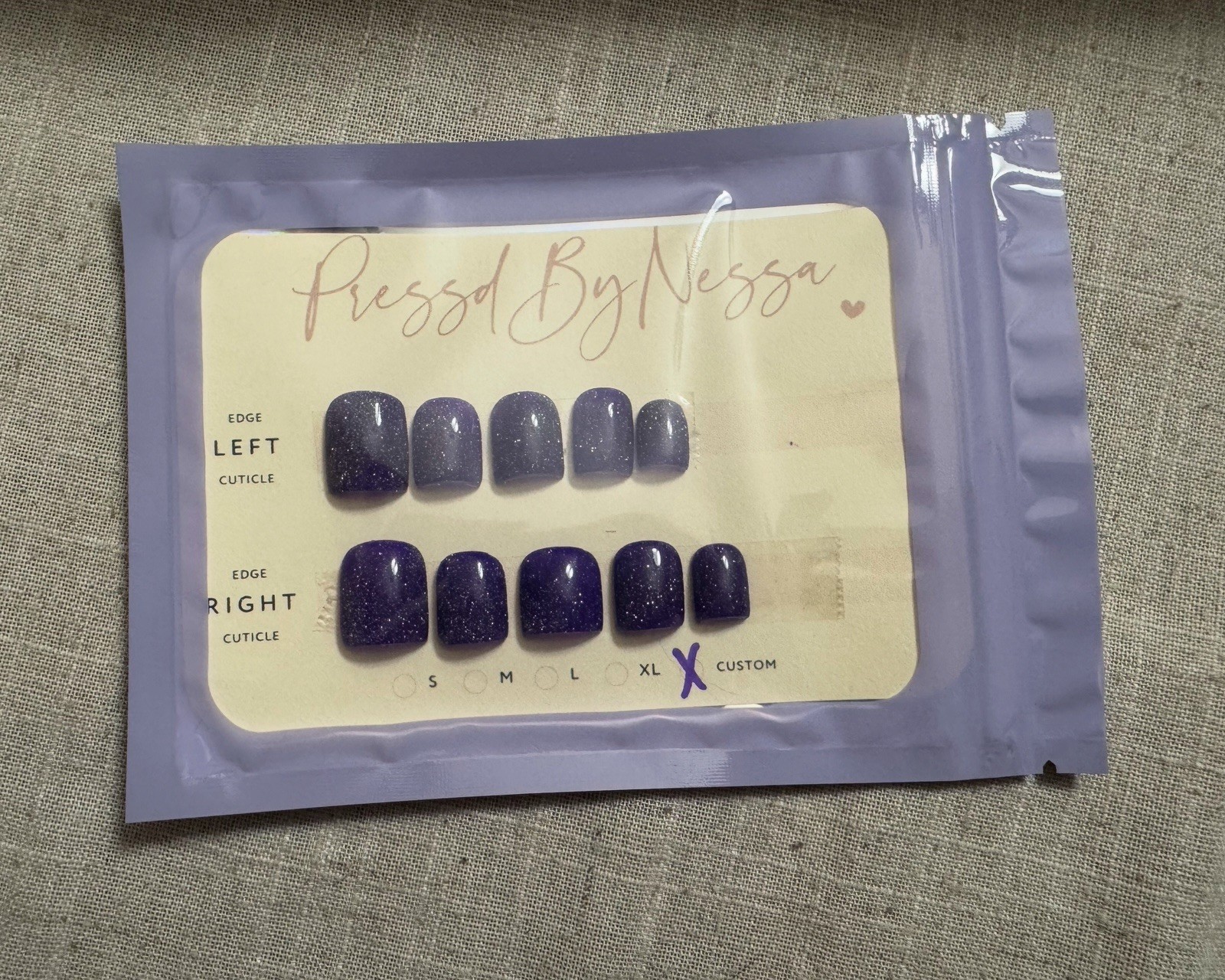 Handmade Dark Purple W/Reflective Glitter Gel Polish Short Square Press On Nails