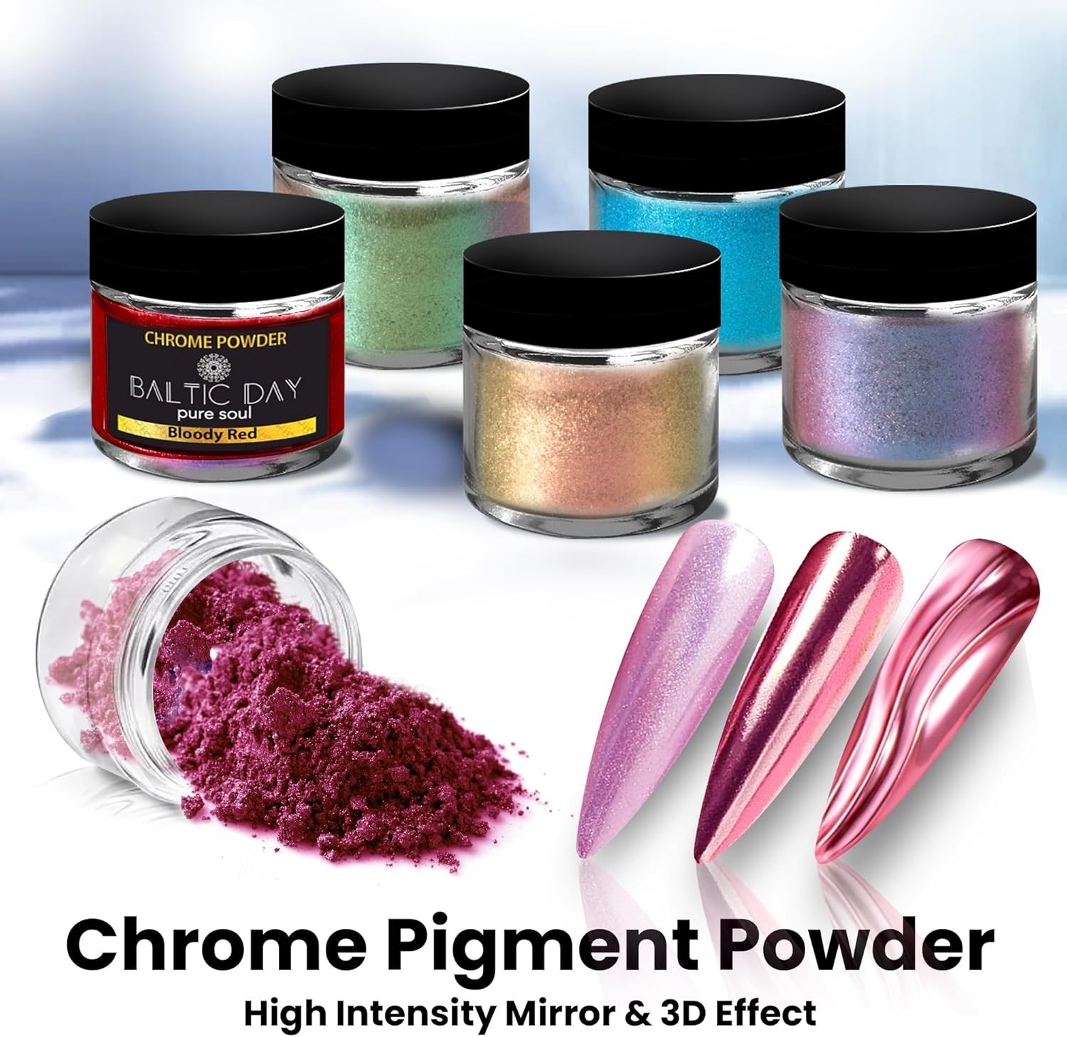 Chrome Pigment Powder Set 20 Vibrant Colors Non Toxic for Nail and Resin Art