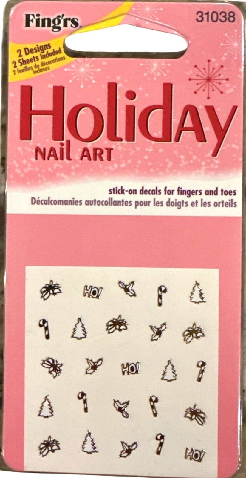 Fing’rs HOLIDAY Nail Stickers MISTLETOE+XMAS TREE+CANDY CANE+SANTA+SNOWMAN Gold+