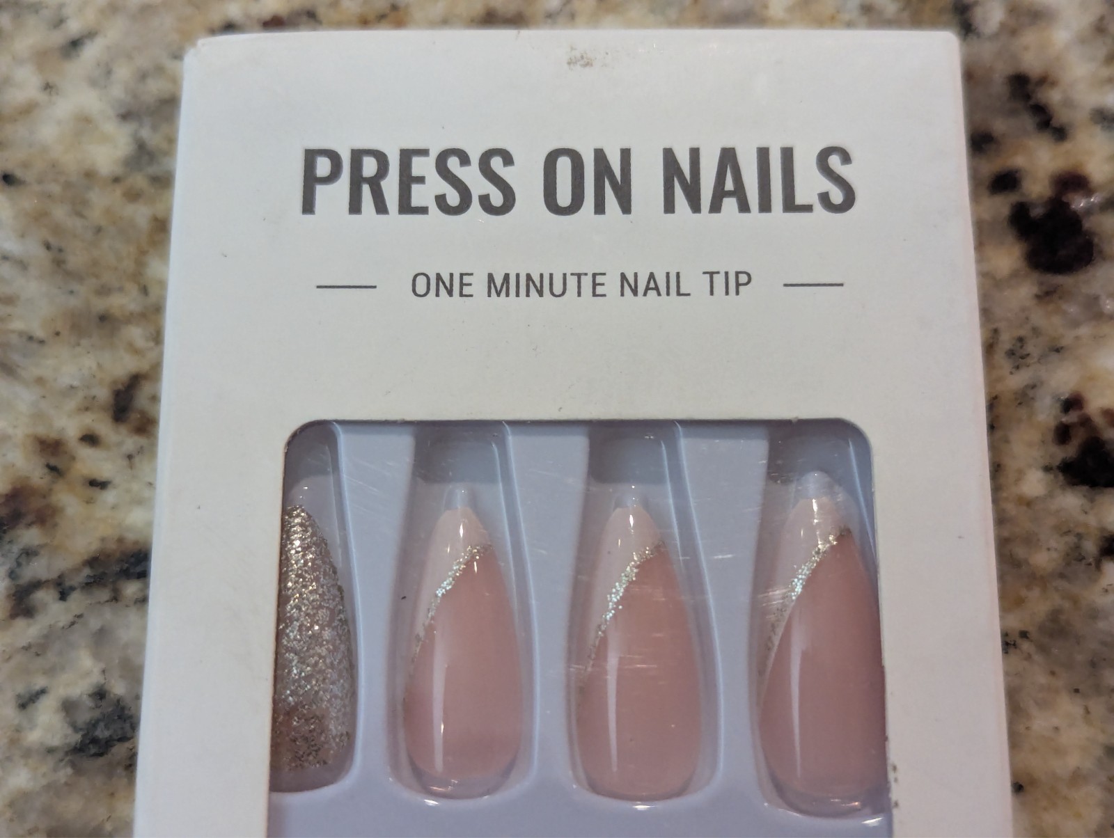 Press On Nails One Minute Nail Tip Long Pink White Tip Gold Glitter 24ct
