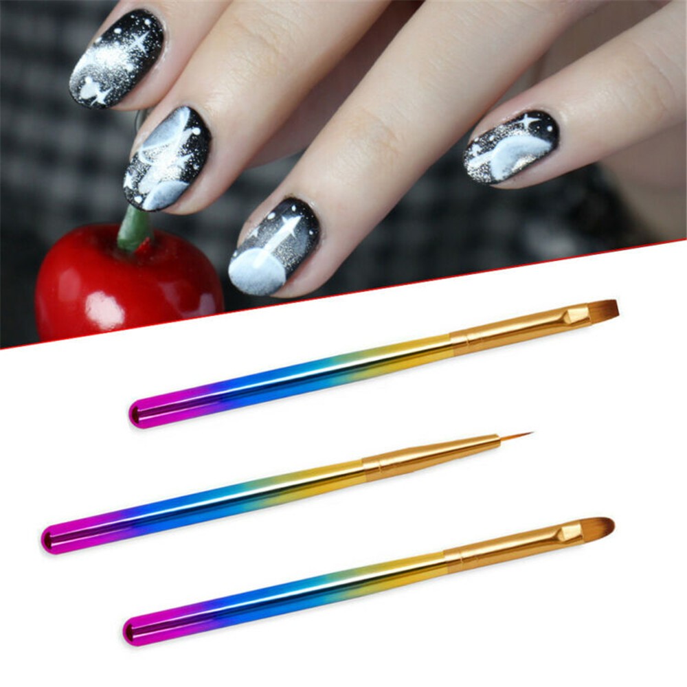 3 Pack Acrylic Nail Art UV Gel Brush Nylon Tips Painting Liner Pen Manicure Tool