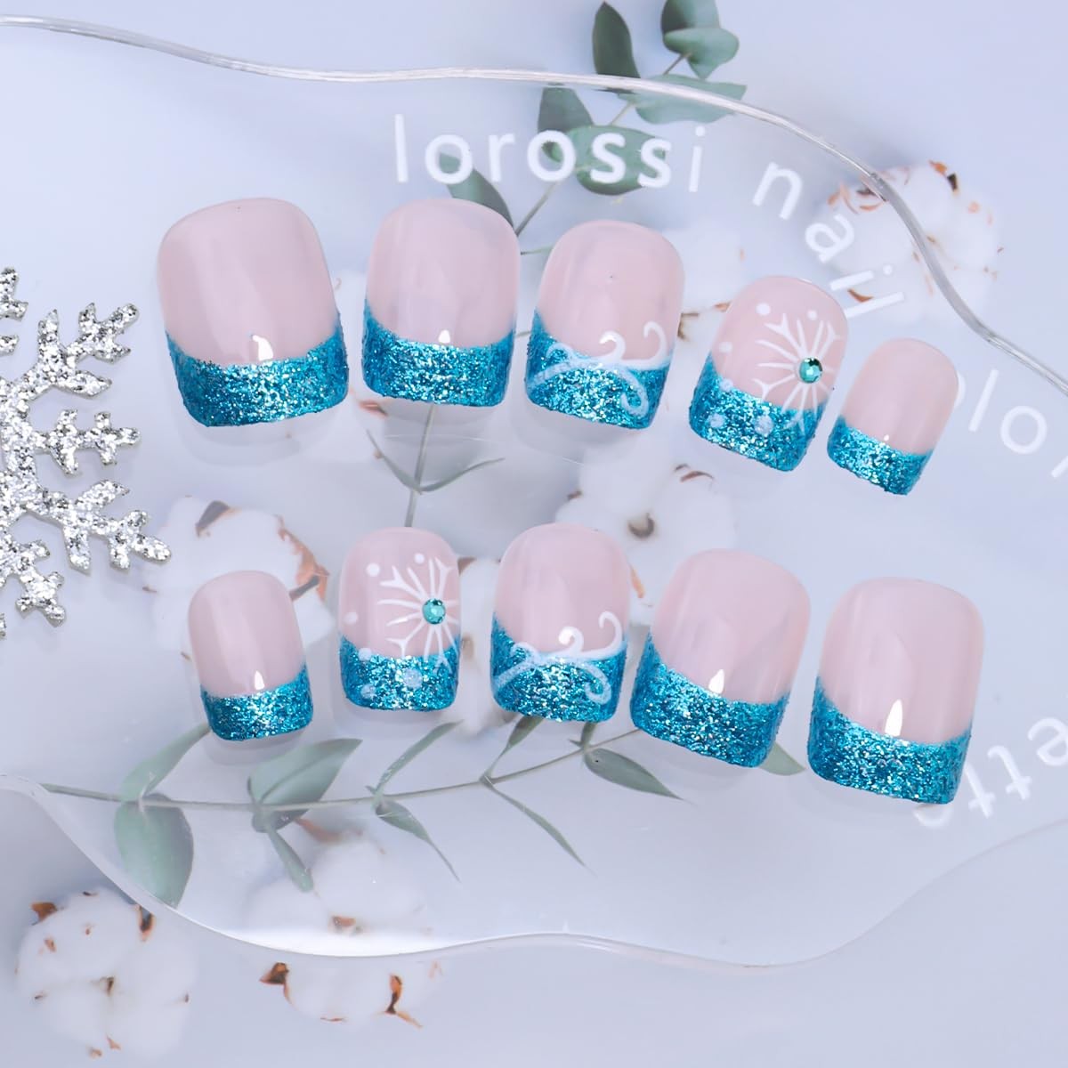 24Pcs Christmas Press on Nails Short Square BMKKOT Winter Fake Multicolor